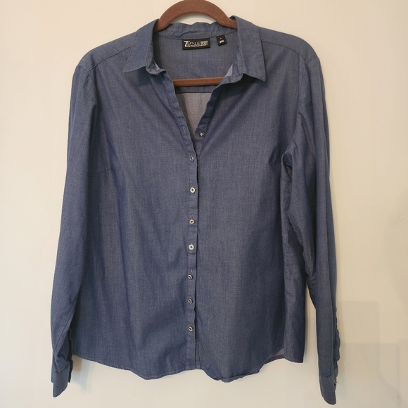 7th Avenue New York & Company size Large denim button down long sleeve shirt - Picture 1 of 6